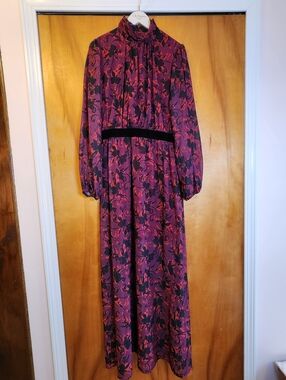 LDT Women's Long Sleeved Brooke Maxi Dress in Raspberry Floral, Size 6, $295